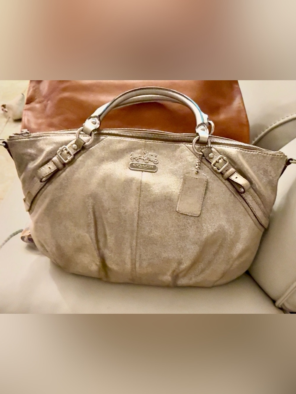 Coach Metallic Champagne Leather Shoulder Satchel